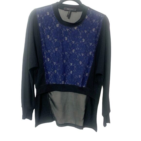 BCBGMAXAZRIA sz XS Sheer Lace Combo Hi Lo IZA Top Blouse - Picture 2 of 12